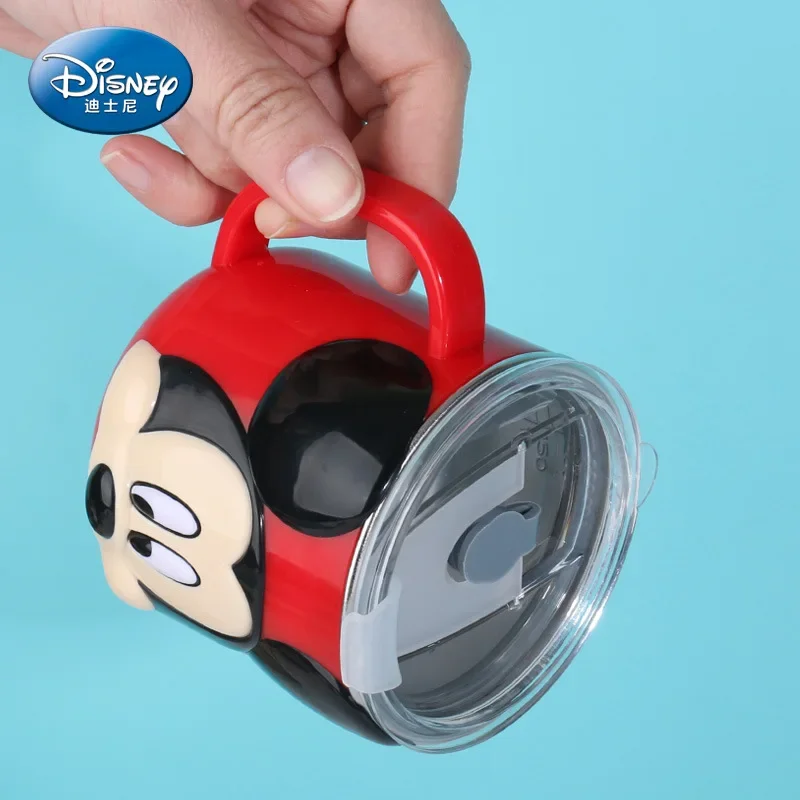 Crianças disney copo bonito dos desenhos animados 3d mickey minnie mouse ponto congelado elsa princesa tampa dupla copo de palha copo sippy 260ml