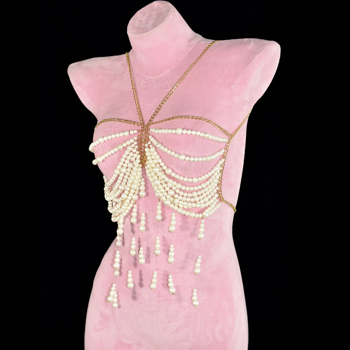 موضة التجاعيد الملمس اللؤلؤ الصدرية سلسلة رائعة نازف شرابة الخرز الجسم سلسلة عشاء حفلة الملابس الداخلية الملحقات
