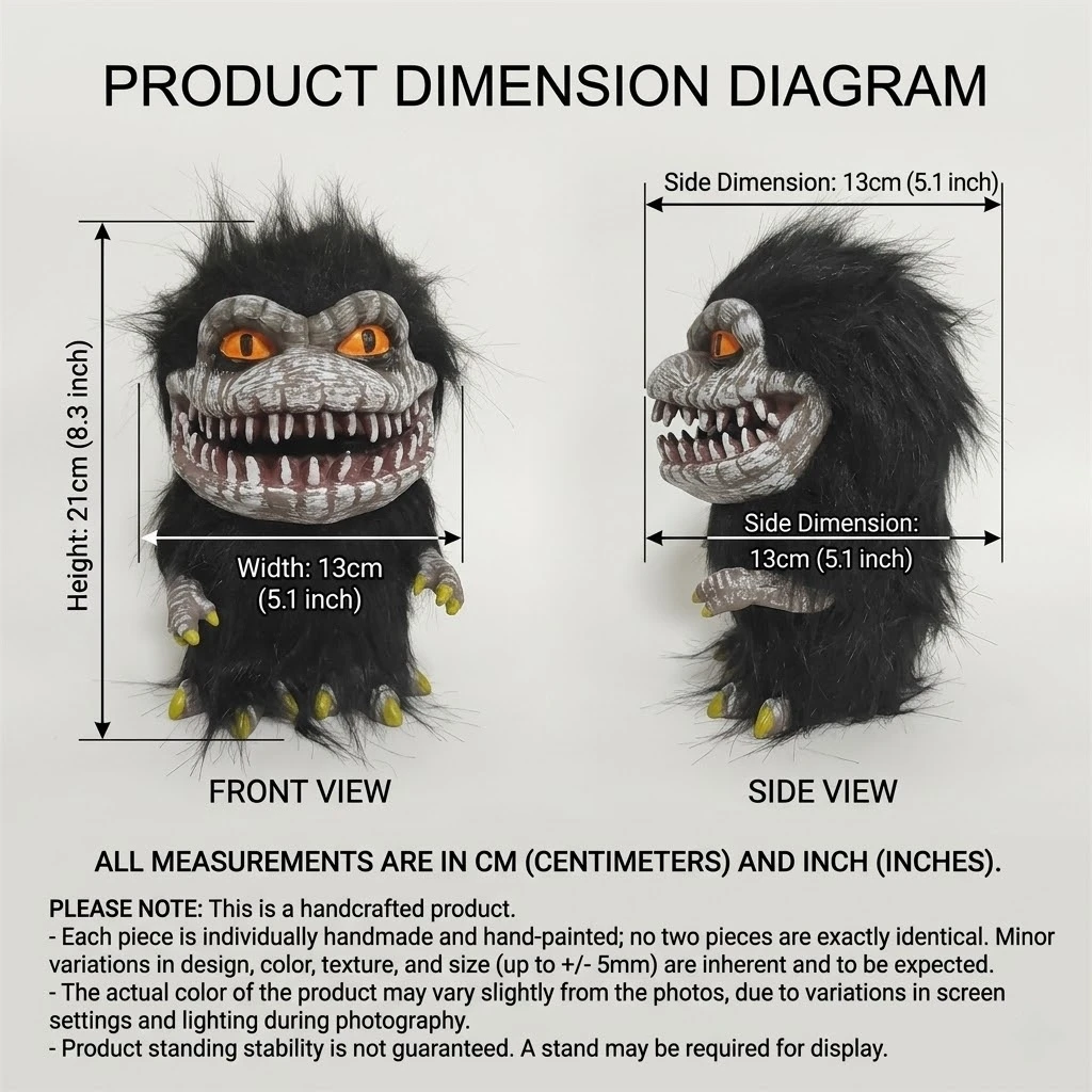 Scary Critters Monster Doll With Orange Eyes Sharp White Teeth & Black Fur Halloween Horror Decoration & Unique Collectible Toy