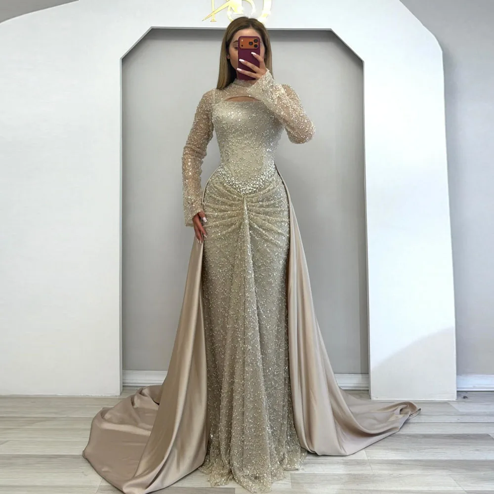 Maßgeschneiderte 2026 Neckholder-Kragen Spitze Langarm Damen Abendkleider Minimalistische Meerjungfrau Ballkleider Soirées Chic Élégant Mariage