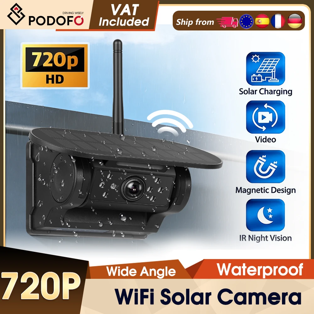 Podofo Auto Kabellose Magnetische Kamera WLAN Solarpanel 720P HD Infrarot Nachtsichtkamera IP67 Wasserdicht Vorder- und Rückansicht DVR