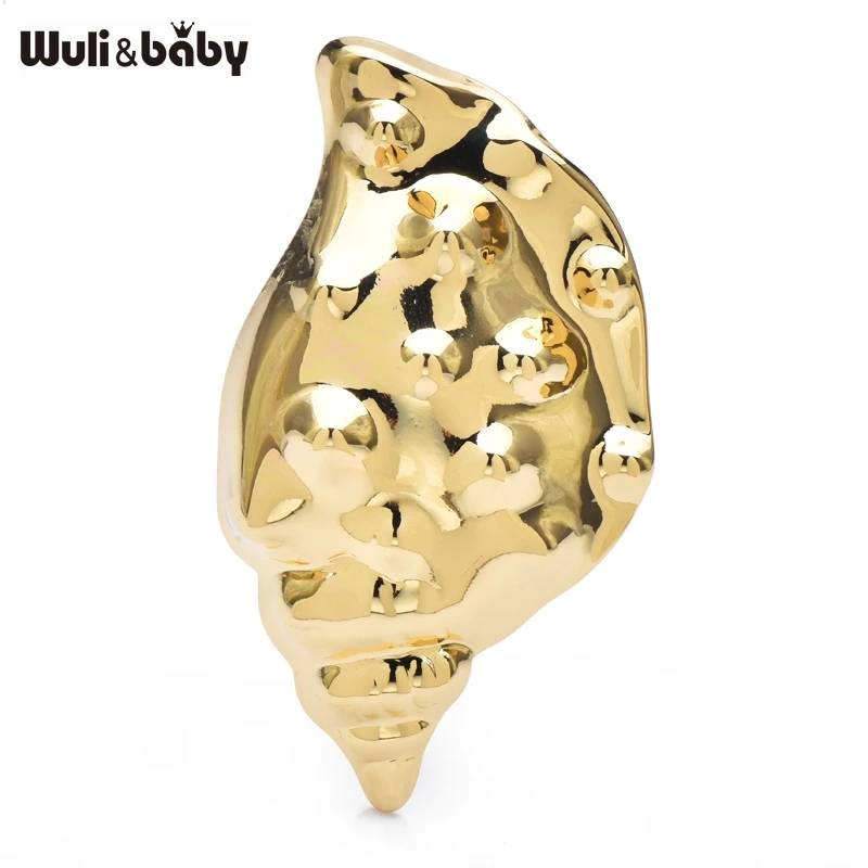 Wuli&baby Stainless Steel Conch Brooches For Women Unisex Handsome Sea Animal Party Casual Brooch Pins Gifts