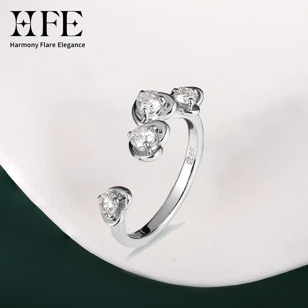 

HFE Moissanite Open Ring Laboratory Diamond Heart Wedding Ring 925 Pure Silver Adjustable Women's Birthday Anniversary Gift