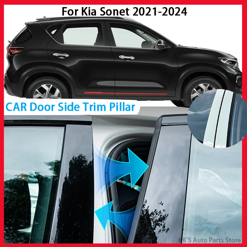 

8Pcs Gloss Black Pillar Posts Door Window Trim Cover B C Column Sticker Accessories Fit For Kia Sonet 2021 2022 2023 2024