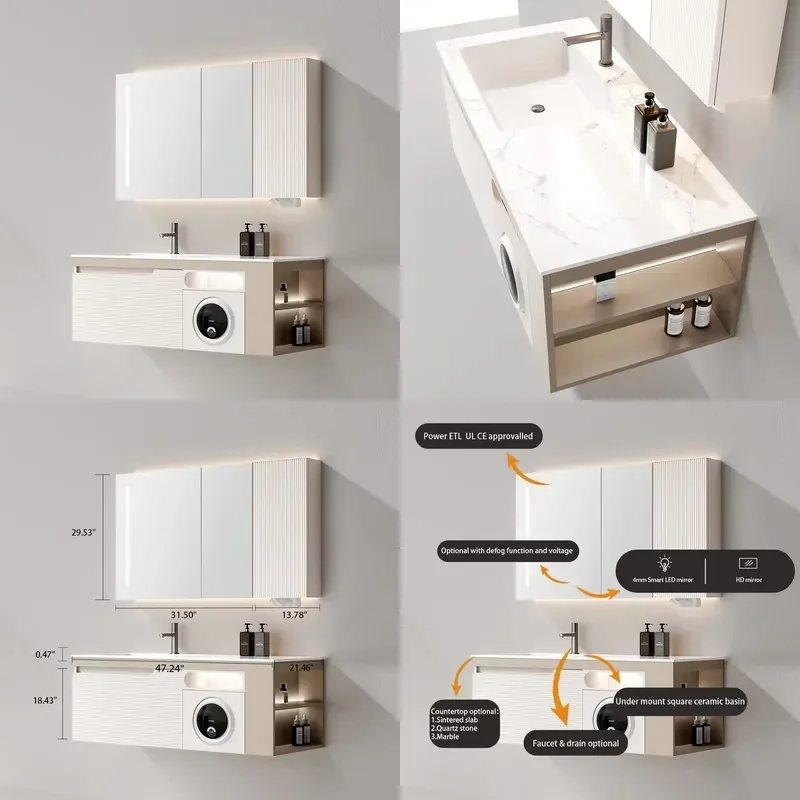 European Luxury Wall Mounted Bathroom Vanity Solid Wood Ceramic Cabinet Custom Full Set for Hotel Home