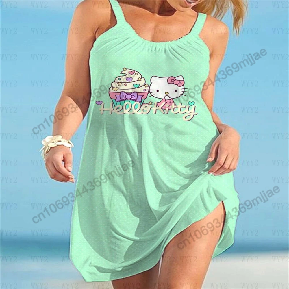 Top de cuello redondo para mujer, ropa de verano de HelloKitty, Tops, vestidos de playa, ropa de mujer Zevity, camiseta Y2k para mujer