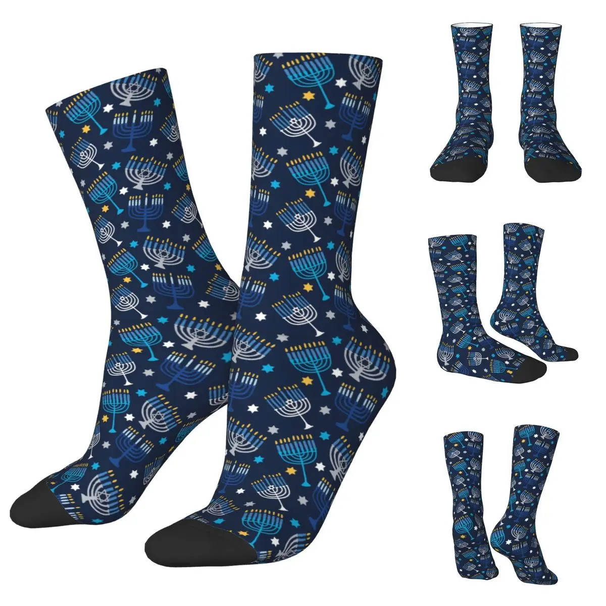 Calcetines con patrón de Hanukkah para hombre y mujer, medias con estampado bonito, adecuado para todas las estaciones, regalos de vestir