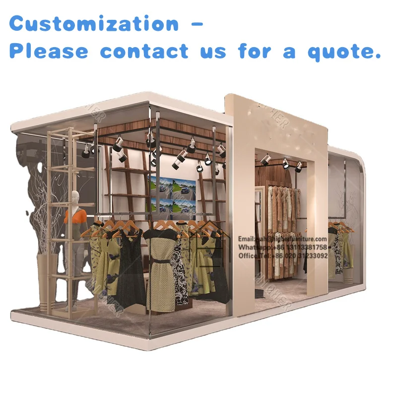 

custom.High End Garments Shop Decoration Modern Style Clothing Retail Kiosk Metal Cloth Shop Furniture