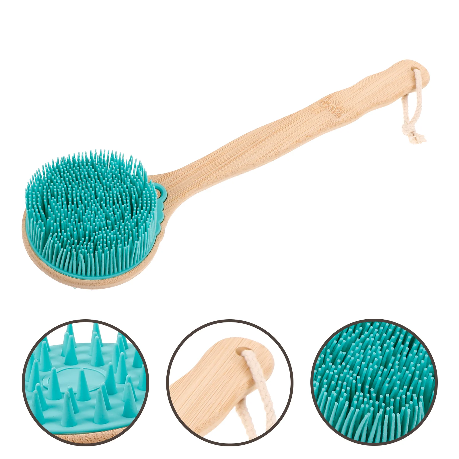 

Double Sided Bath Brush Wooden Silica Gel Shower Scrubber with Handle Scrubbing