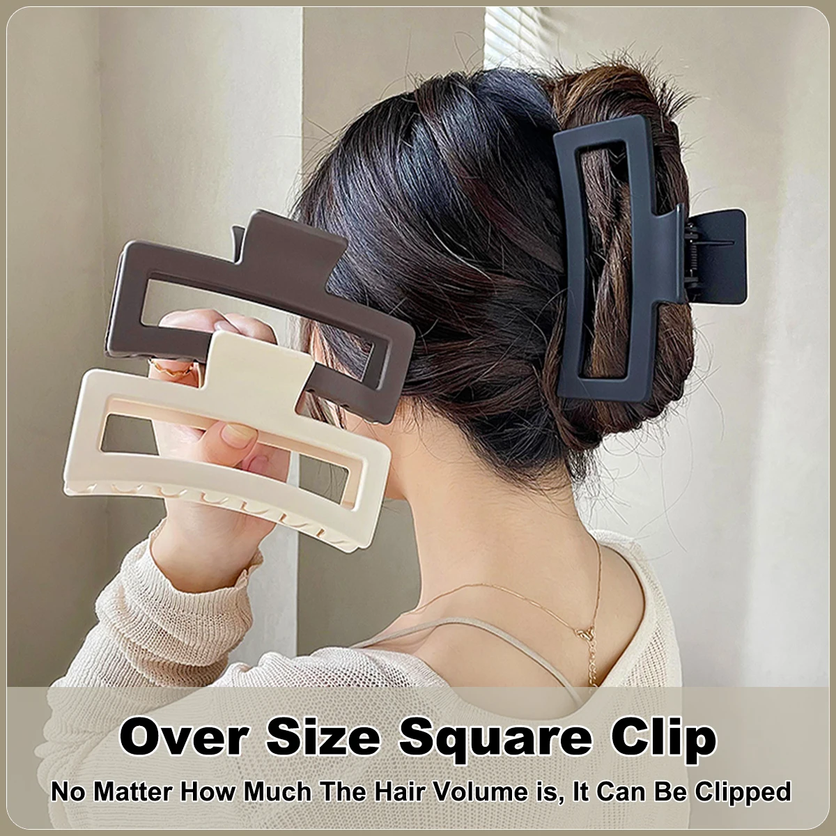 

13CM Oversized Solid Square Frosted Plastic Hair Shark Clip Headdress Hair Accessories Suitable For Women Girls Thick Hair