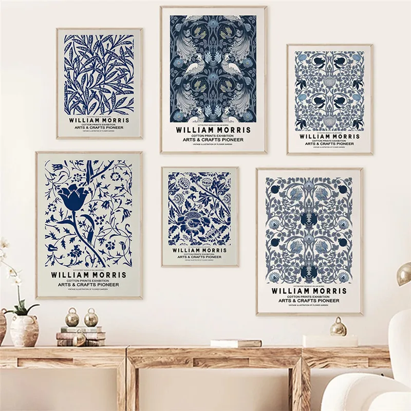 William Morris Print Exhibition Poster Blue Botanical Flower Canvas Painting Floral Wall Art Living Room Decoration Home Decor