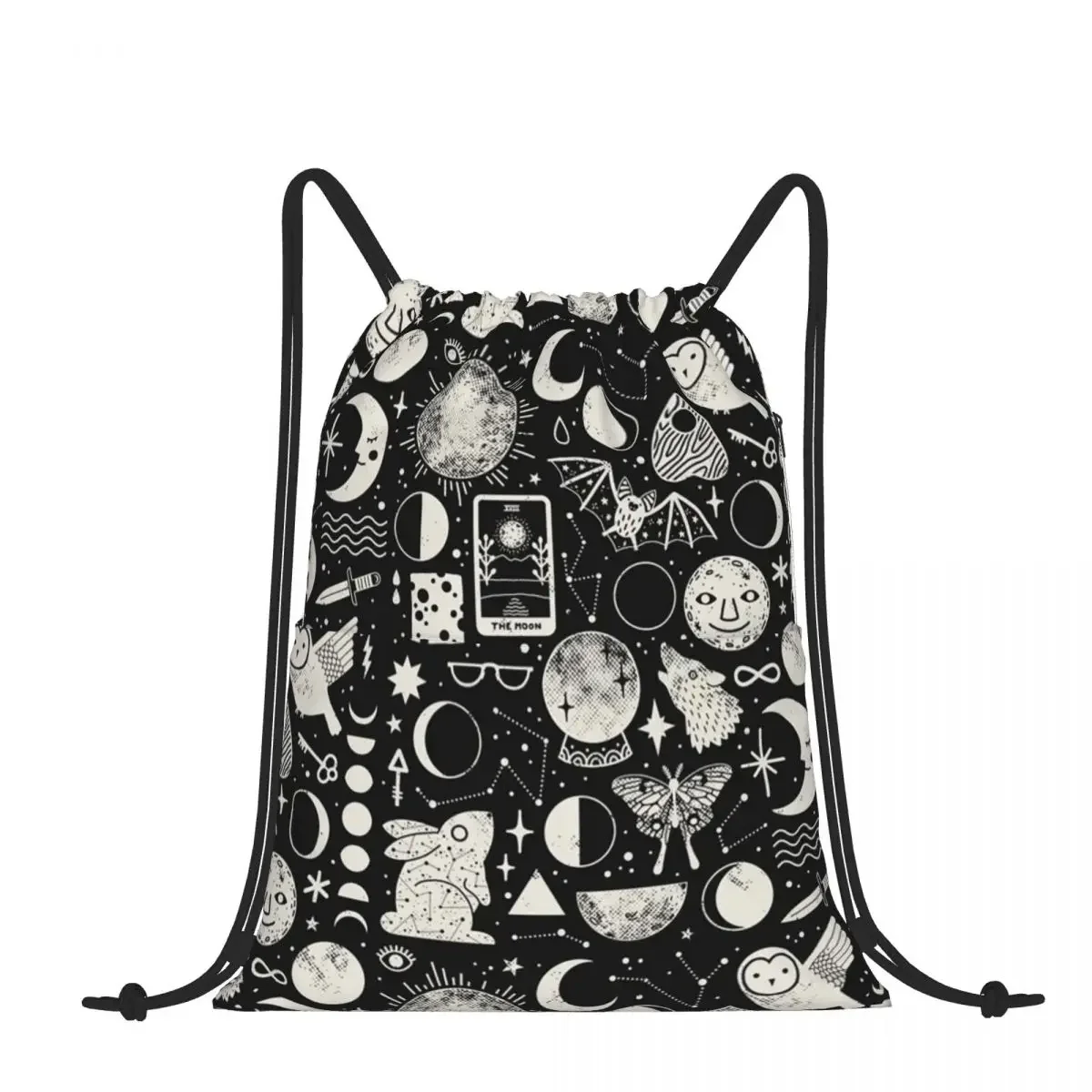 Drawstring Backpack Lunar Pattern Eclipse Shoulder Bag Zipper Pocket Sports & Travel Hikes Portables Bag