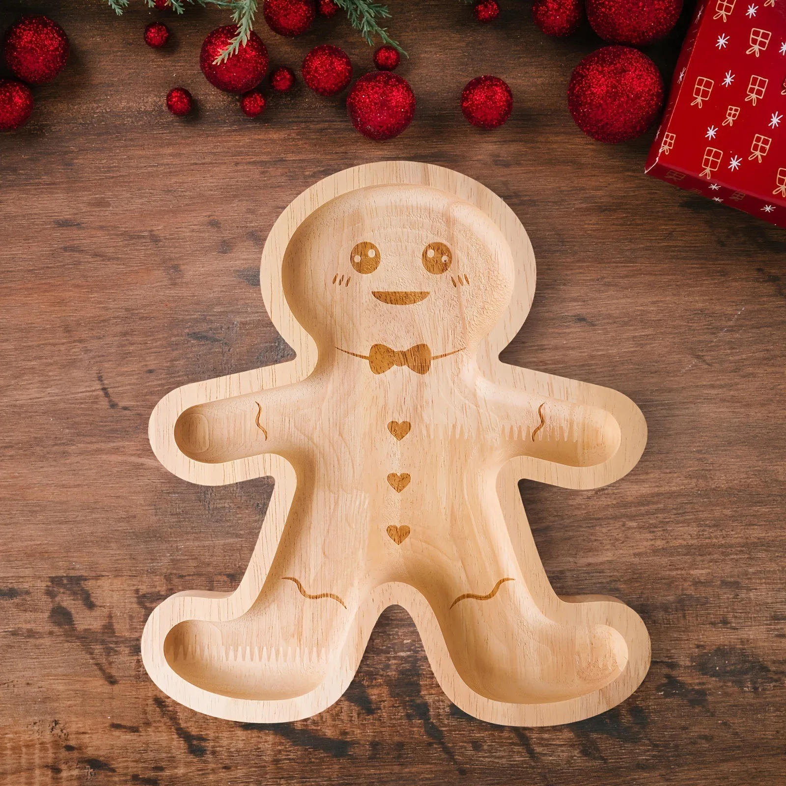 Solid Wood Gingerbread Man Tray Christmas Children's Snack Plate Creative Wooden Tableware Party Plate Bowls/Plates/Trays