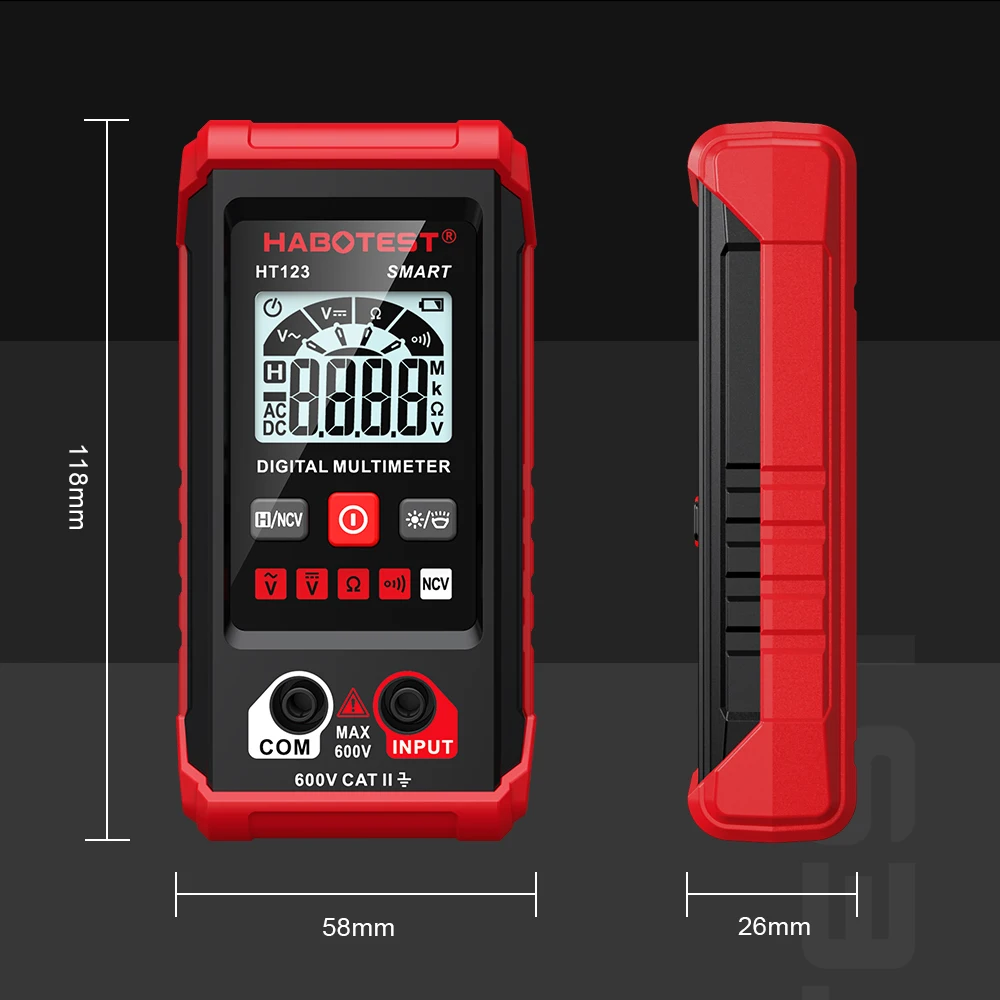 HABOTEST HT123 Smart Digital Multimeter AC/DC Voltage Resistance Continuity Measurement Tester NCV Multimeter with Backlight