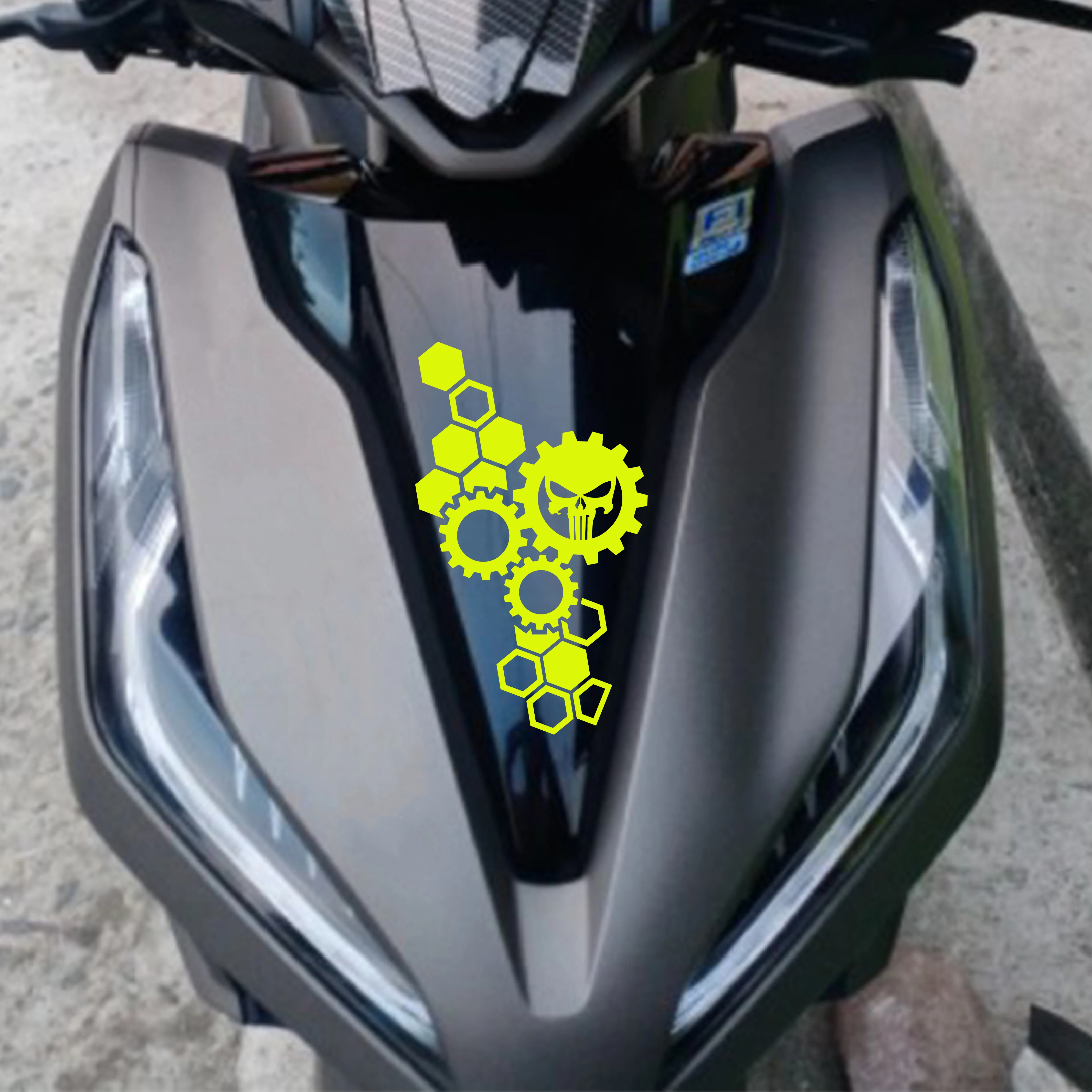 Motorcycle Front Panel Skull Stickers Modification Waterproof Honeycomb Punisher GearReflective Decal