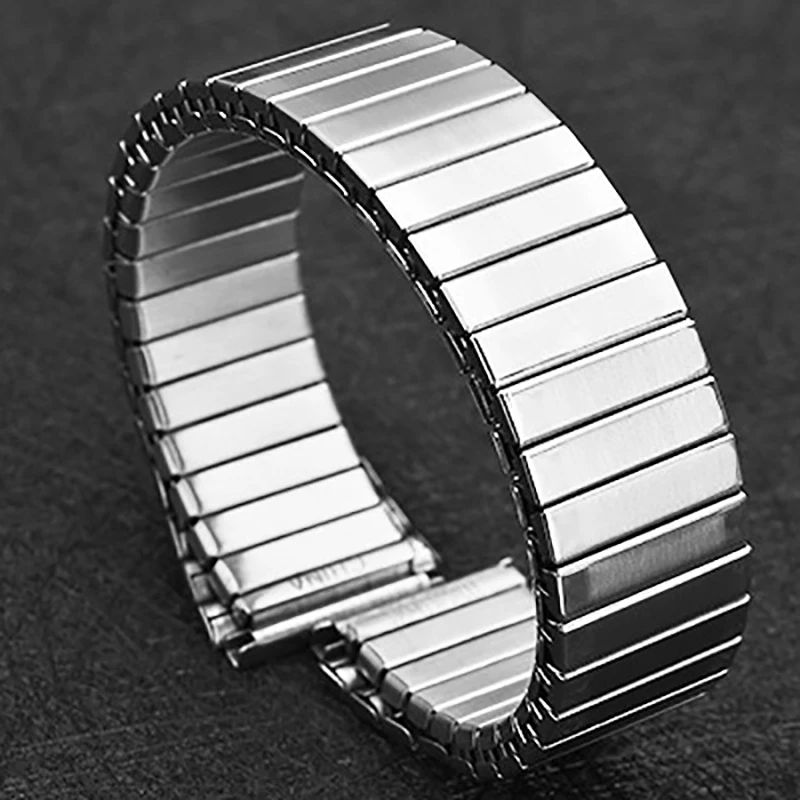 Stretch Expansion Stainless Steel Watch Strap 18mm Retractable Metal Elastic Watchband Watch Accessories SmartWatch Bracelet