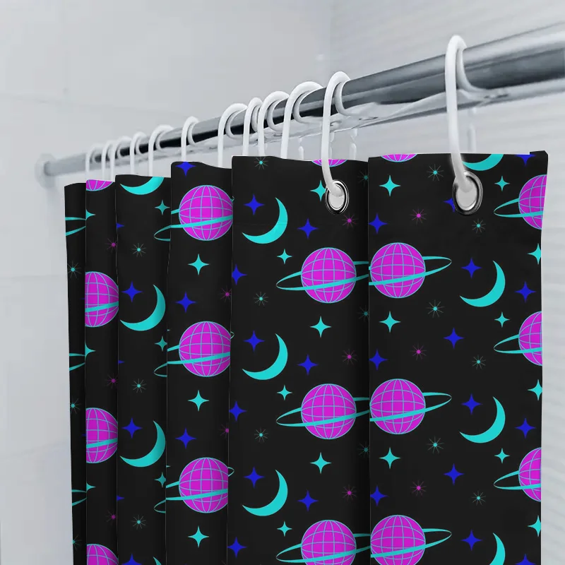 Bright Space Pattern Shower Curtains Pink Blue Galaxy Design for Bathroom Decor Customizable Size Available