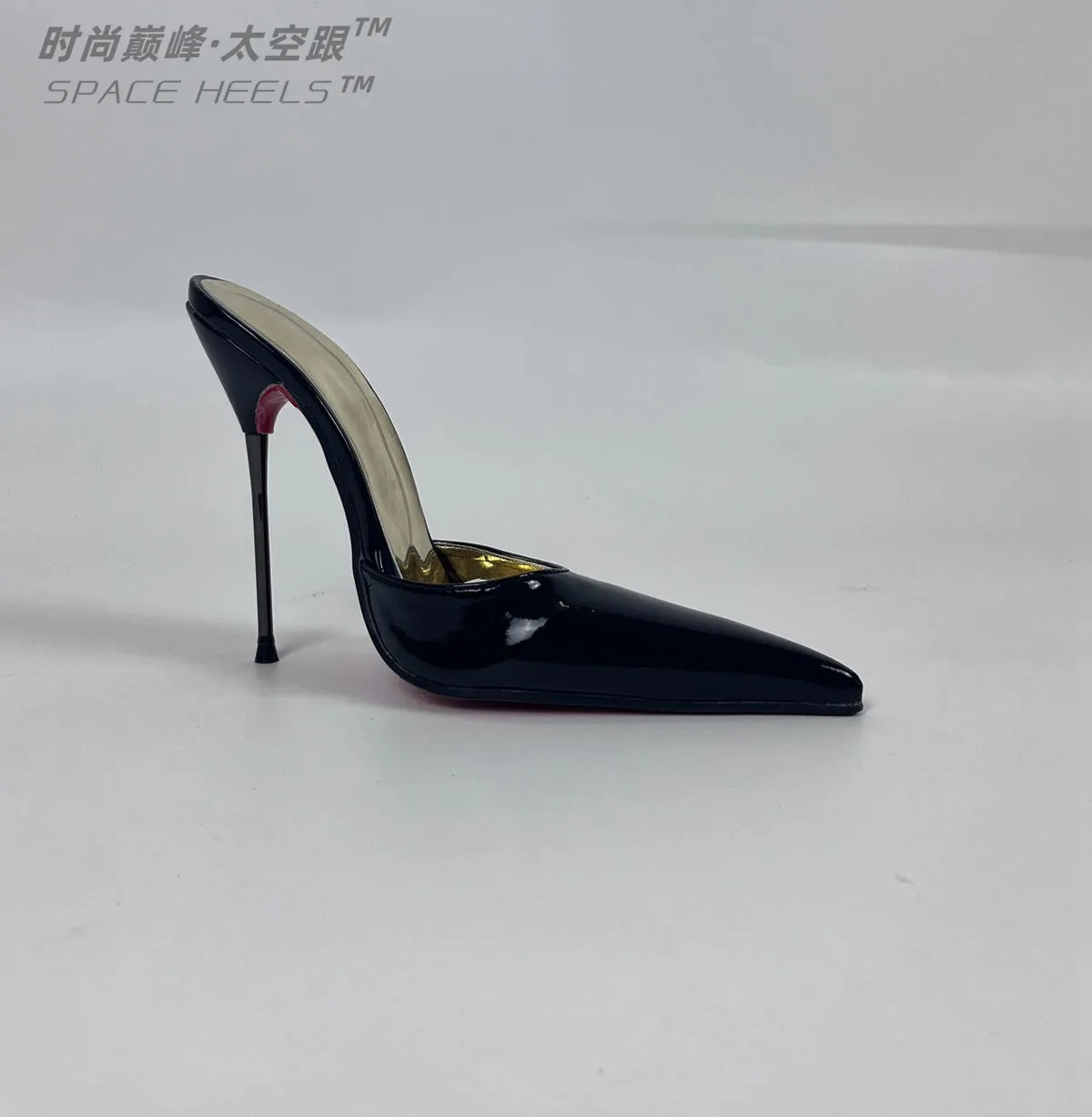 Seek Mate Space Heel 14cm European and American Customized Pointed High Heels Sexy Men's and Women's Shoes Red Sole Black Patent