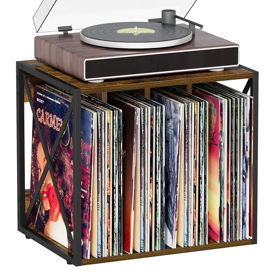 

Vinyl Record Storage,Vinyl Record Holder Up to 80100 Albums,4Compartment Record Player Stand for Magazine,Book,CD,Files,Albums