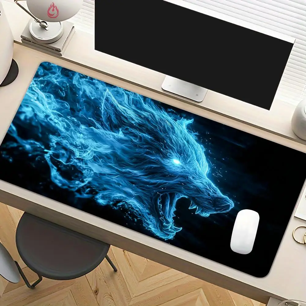 Fantasy Blue Energy Wolf Mouse Pad Desk Mat Large Computer Office Carpet XXL Mousepad Gamer Gaming PC Accessories Keyboard Rug