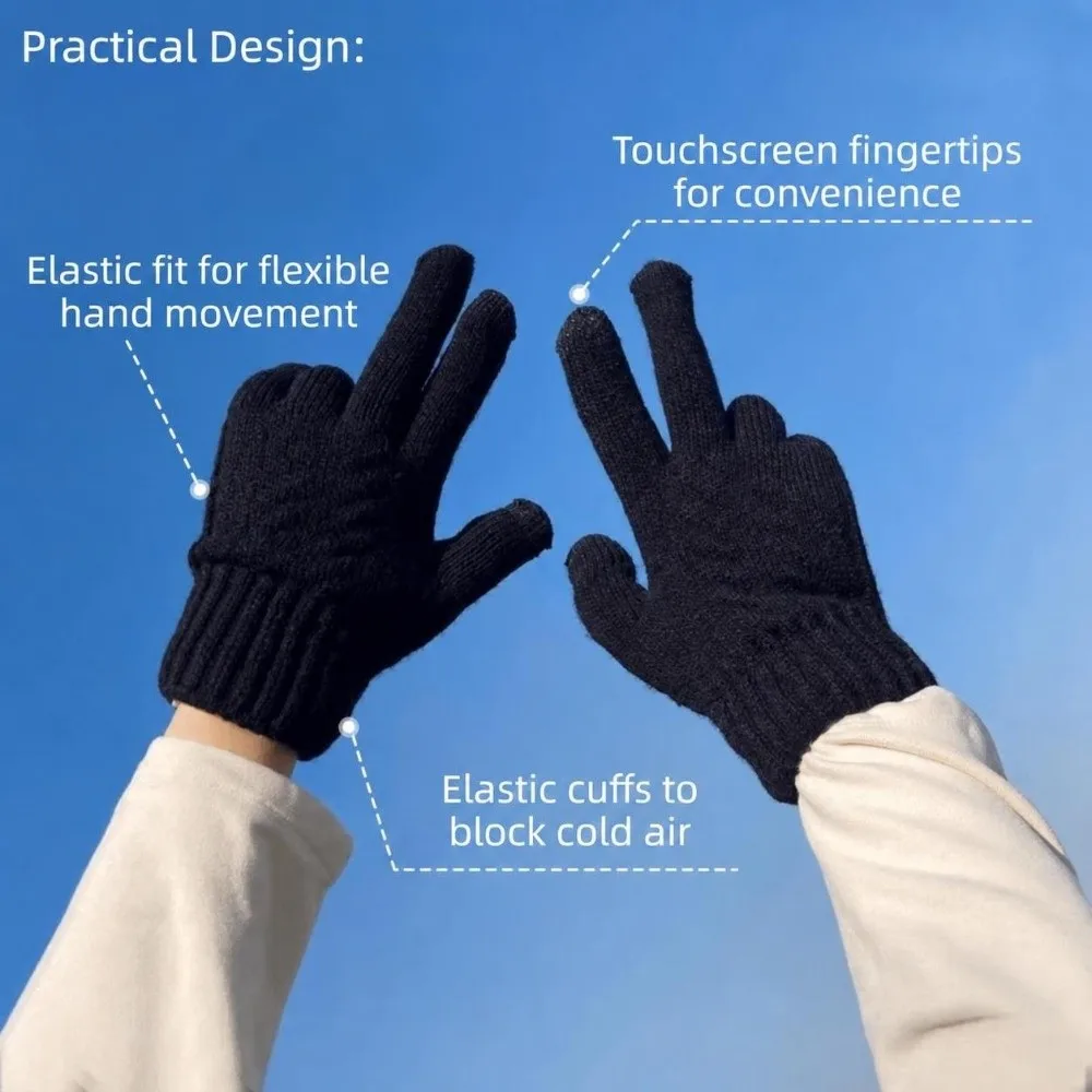 Double Layer Knitted Touchscreen Gloves Soft Cold Proof Winter Driving Gloves Stretch Thickened Unisex Warm Mittens Hiking