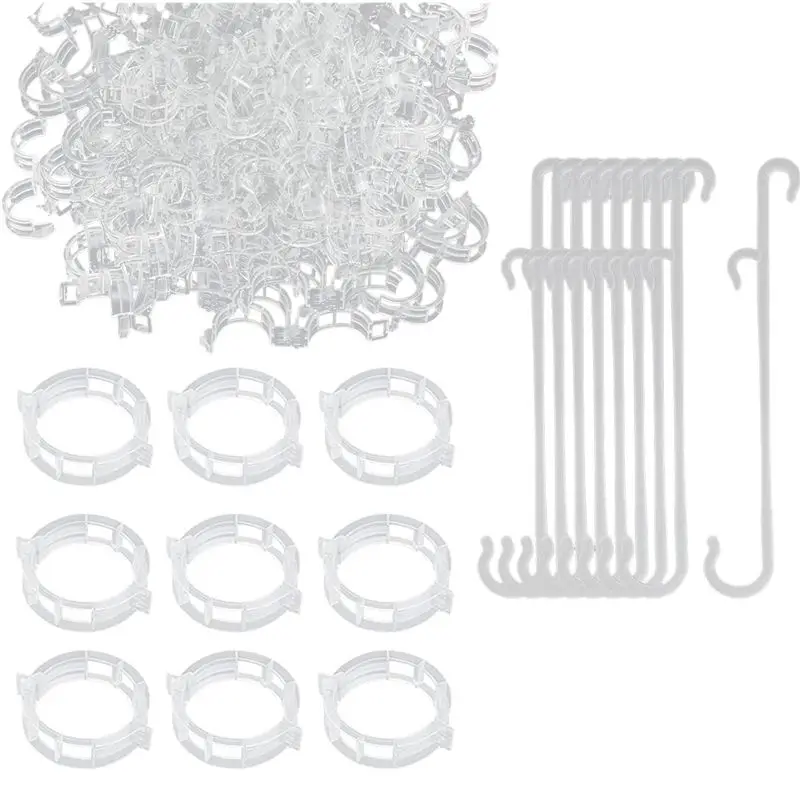 2025+ 250 Pcs Tomato Clips, Plant Support Clips and J Tomato Hooks, Plastic Trellis Clips Vegetable Cages Vine Garden Clips