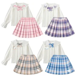 Sanios Set uniforme gonna corta JK per bambini Cartoon My Melody Cinnamoroll Hellokittys gonna a pieghe camicia a maniche lunghe Kawaii