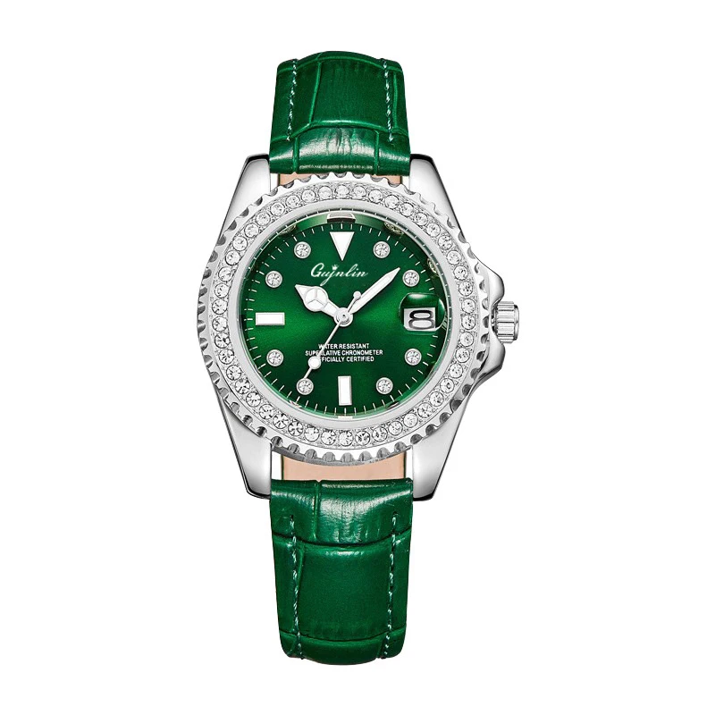 

GUJNLIN New Women's Quartz Watch Waterproof Glow Green Leather Watch Full Sky Star dial 837