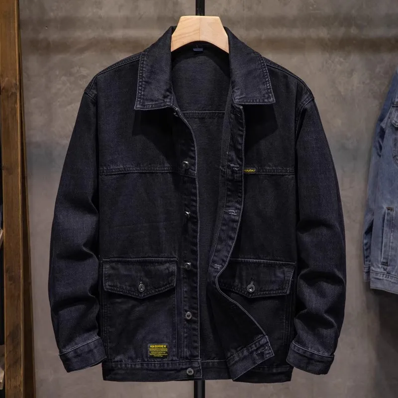 

Loose Fit Long Sve Denim Jaet for Men Casual Wear Resistant Stainproof Multiple kets Autumn Winter Faion Outerwear