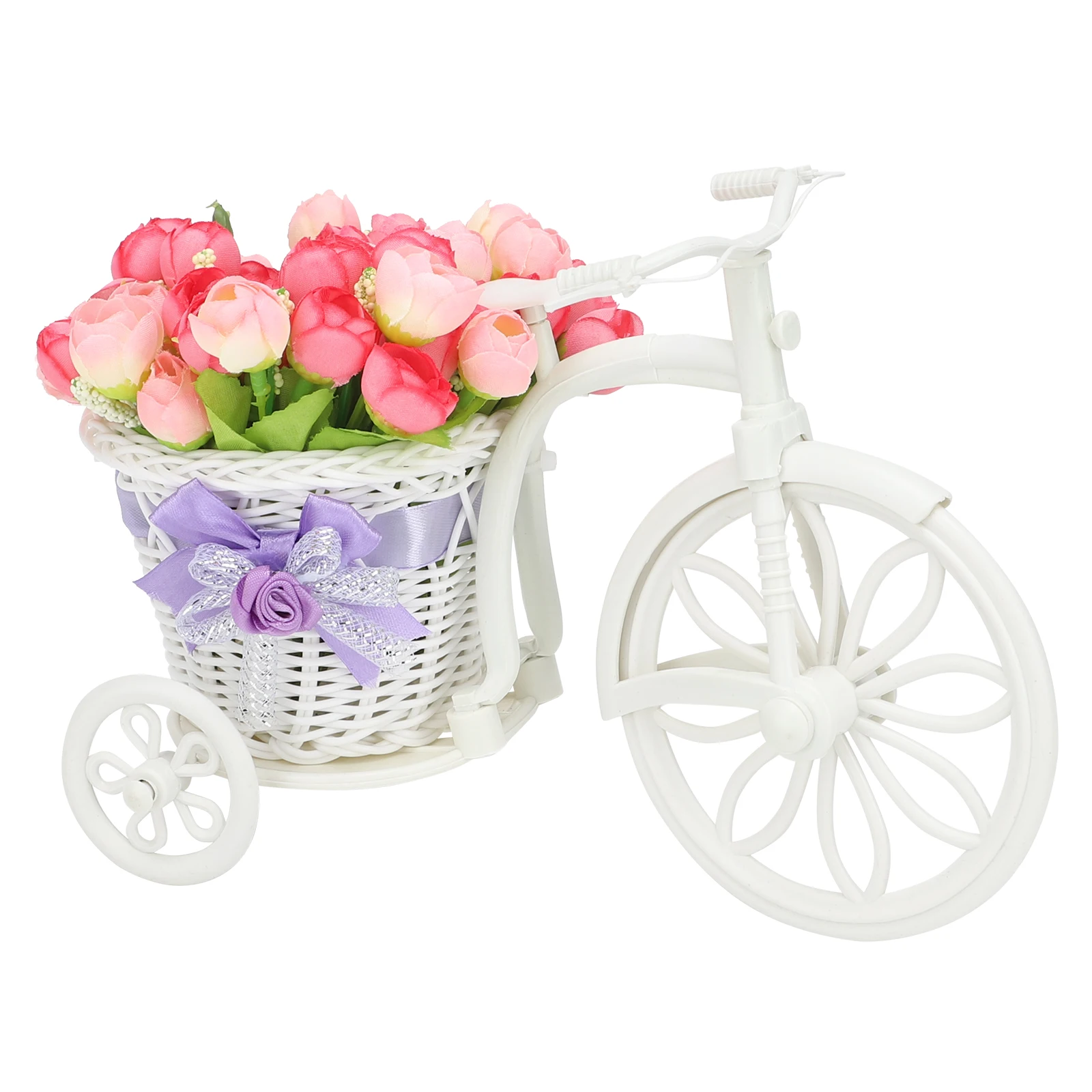 Mini Red Berries Tricycle Artificial Flower Rattan Bicycle Plastic Fake Silk Flower Weddings Party Home Office Floral Decoration