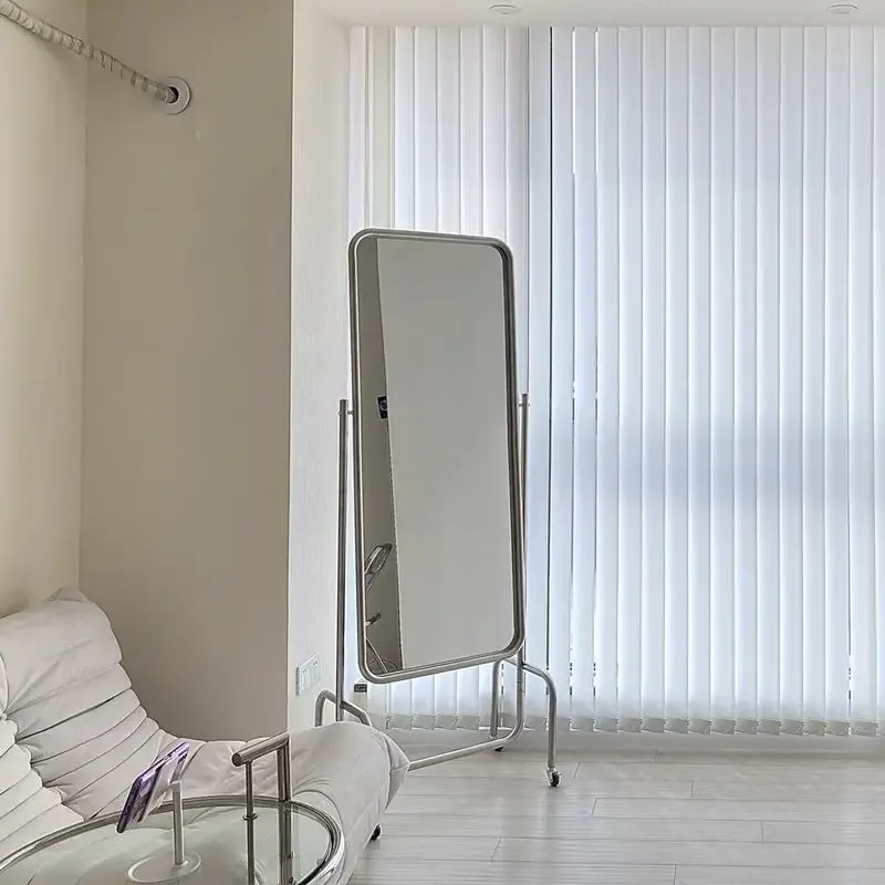 Full Length Mirror With Wheels Mobile Standing Dressing Stainless Steel Frame Adjustable Floor Mirror Clothing Store Home Use