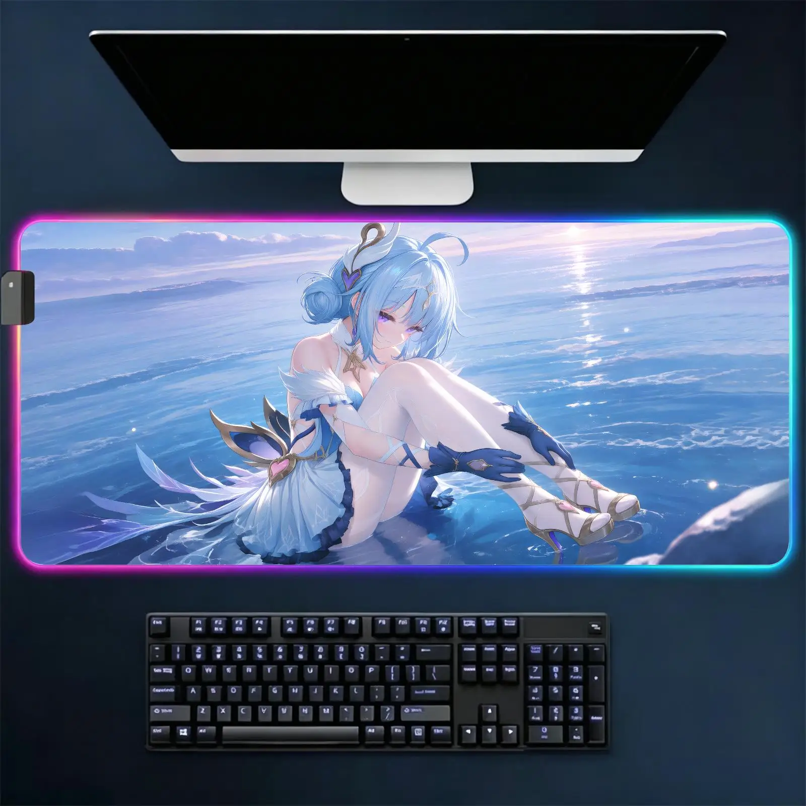 Mouse Pad RGB Color Changing Gaming Mouse Pad, Genshin Impact Odette Stitched Edges, XXL Large Keyboard Desk Mat