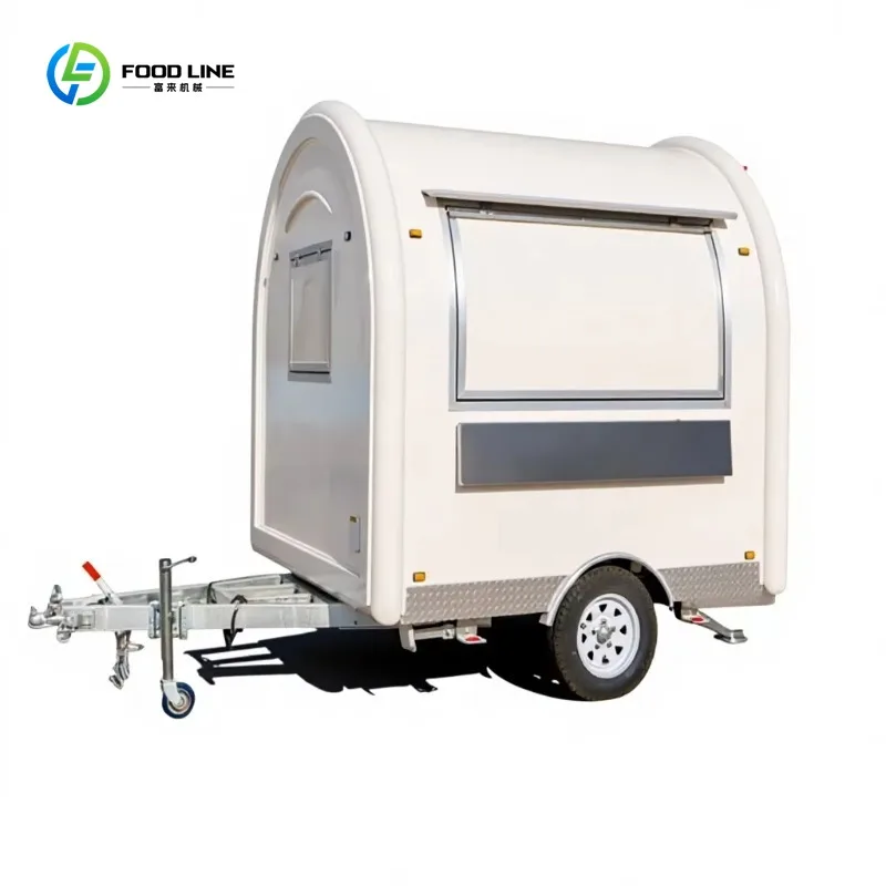 Vintage Stainless Steel 2 Wheel Food Trailer Round Mobile Outdoor Catering Commercial OEM Customized