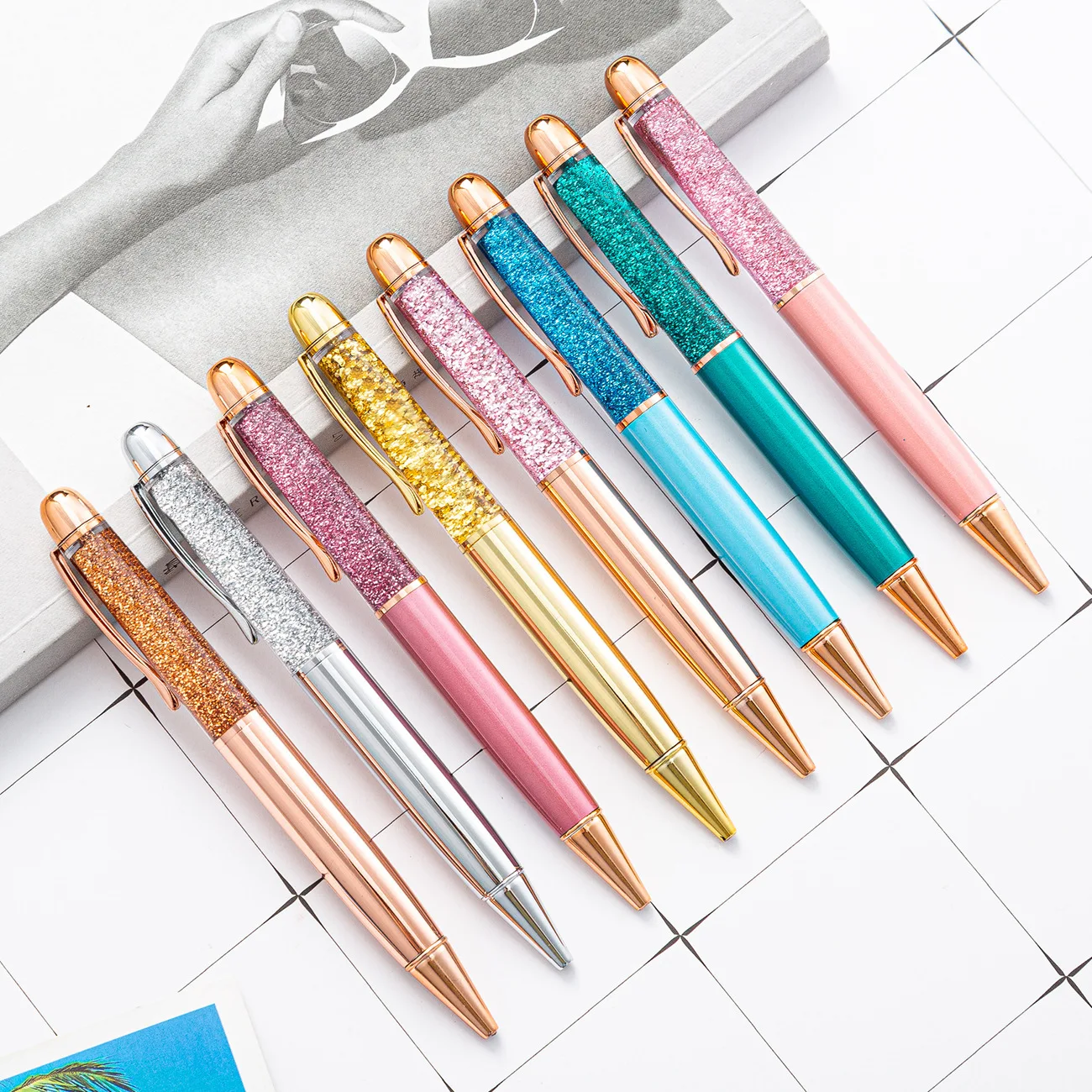 

1 Piece Ballpoint Pen School Supply Stationery Office Metal Quicksand Crystal Spinning Luxury Brand High Quality Nurse Rose Gold