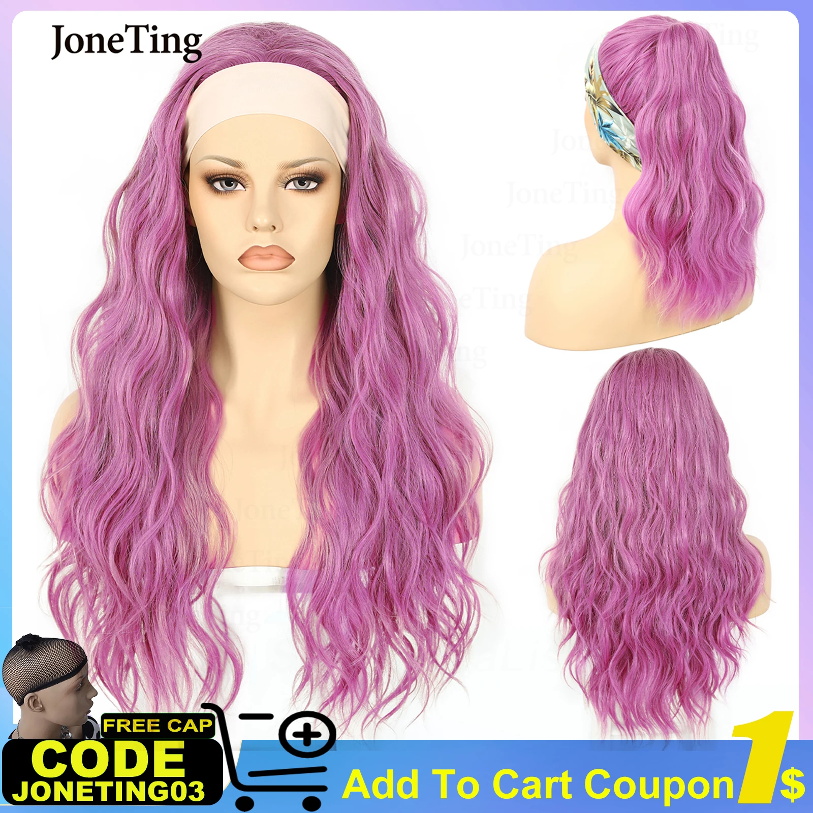 

JT Synthetic Pink Curly Headband Wigs 26Inch Long Loose Body Wave Wig Water Wavy Bohemian Hair For Black Women Soku 150% Density