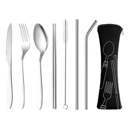 8pcs/set Portable Tableware Bag Cutlery Zipper Bag Dinnerware Picnic Fork Spoon Dinnerware Outdoor Camping Picnicking Tools