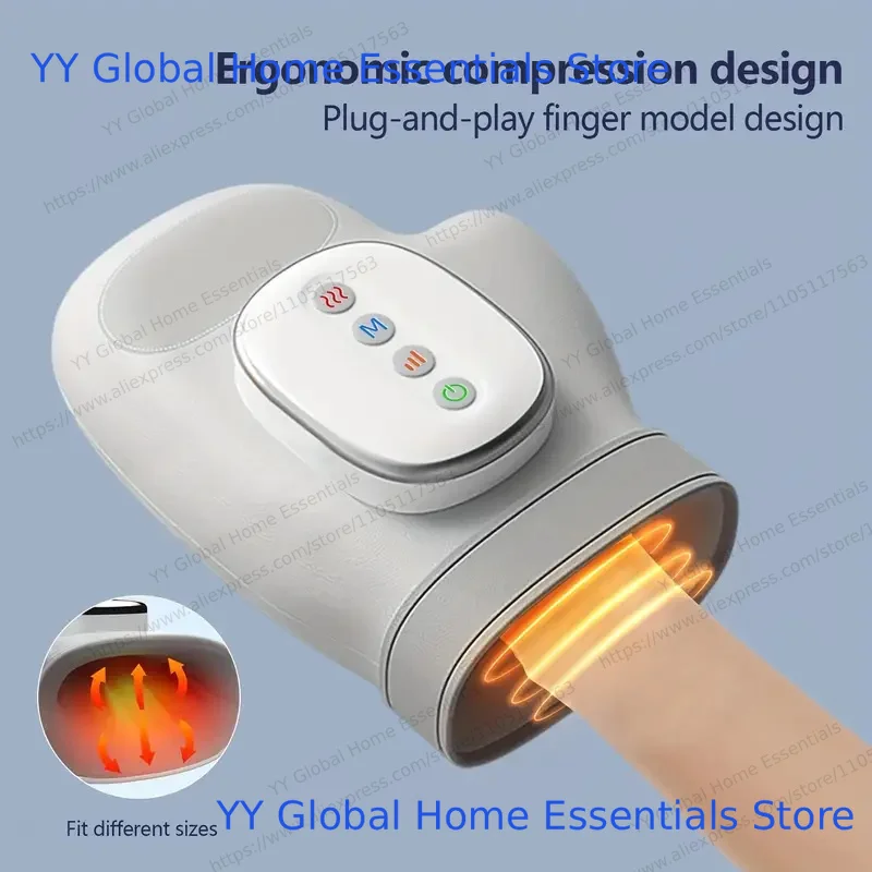 Masseur de mains portable : compression de chaleur et de pétrissage alimenté par USB, massage du poignet au bureau à domicile pour hommes et femmes, cadeaux