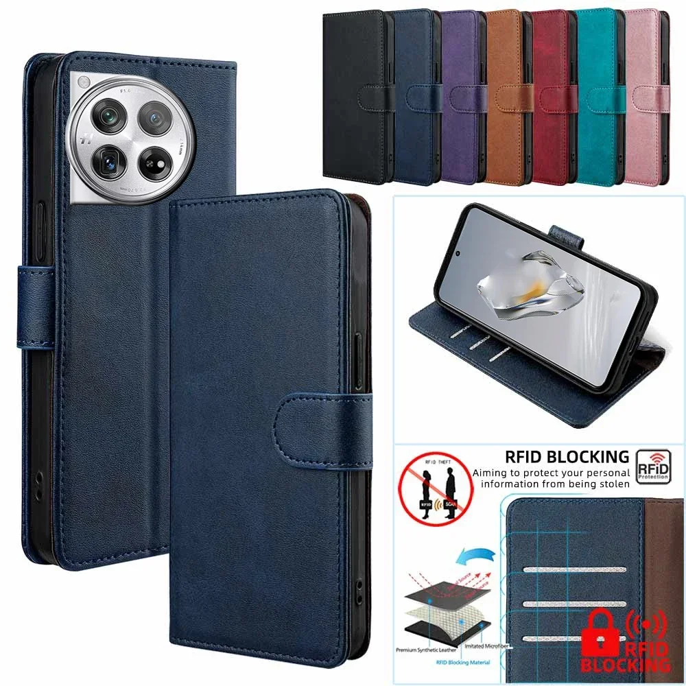 Чехол в стиле бизнес-книги с несколькими картами RFID для Oneplus 12 12R 11 11R 10 Pro 10T, кожаный флип-чехол с магнитной пряжкой, чехол для телефона