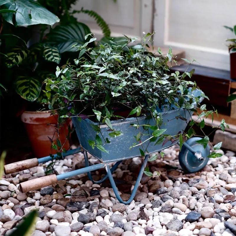 Vintage Trolley Planter for Garden Wooden Handle Flower Pot for Kids Toy Rustic Gardening Decoration Prop Wagon Patio Display