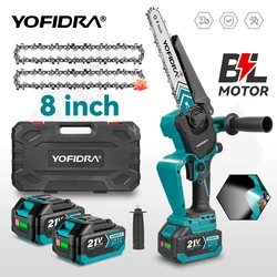 YOFIDRA Brushless 8 Inch Electric Chainsaw Cordless Woodworking Pruning Saw Garden Cutting Power Tool For Makita 21V Battery Pin
