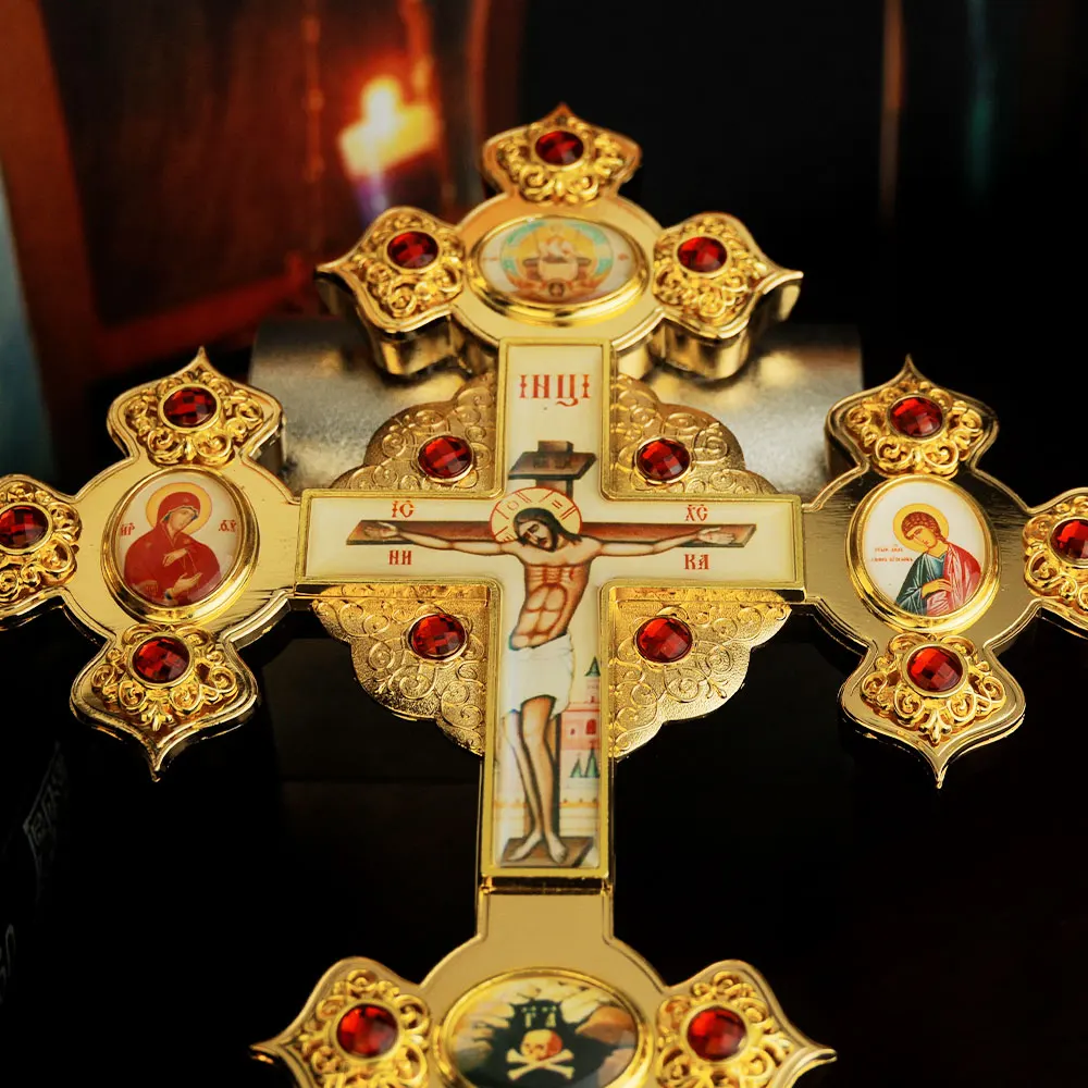HTISOK Orthodoxes Kreuz Orthodoxe Kirche Jesus Handkreuz Religiöse Ausrüstung Heimkirchen-Altar-Dekoration für Gottesdienst Gebet Segen – Detail 5