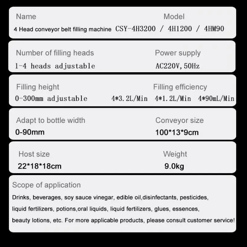 CSY-4H3200 Automatic Filling Machine Diaphragm Pump Small Liquid Four Heads With Conveyor Belt Oil Filler 4*3000ml/head