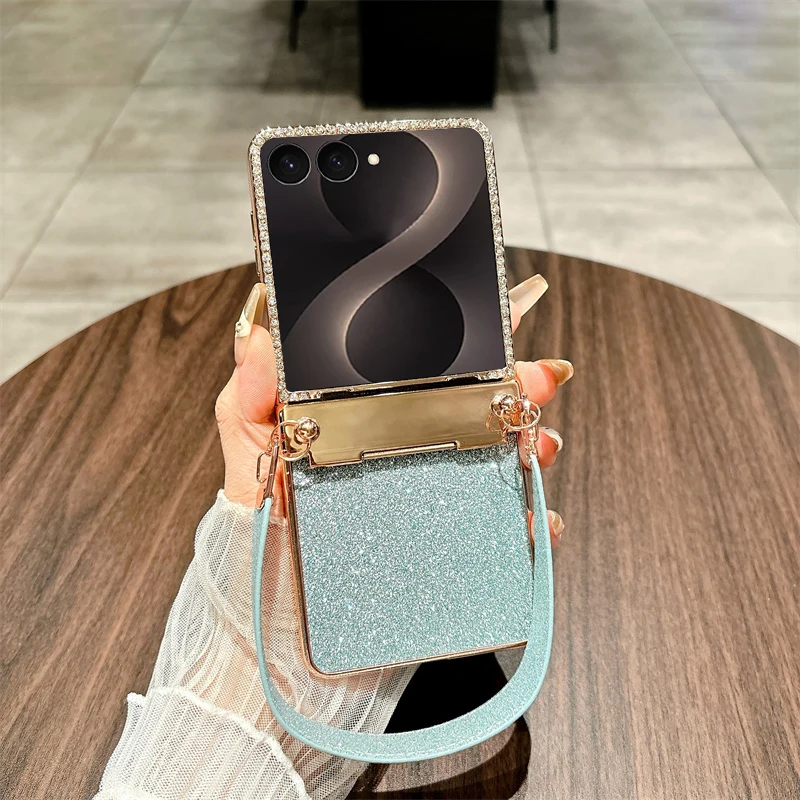 For Samsung Z Flip 8 Tempered Glass Film Wristband Electroplated Case Lens Hinge Protection Shockproof Anti-Fingerprint Cover