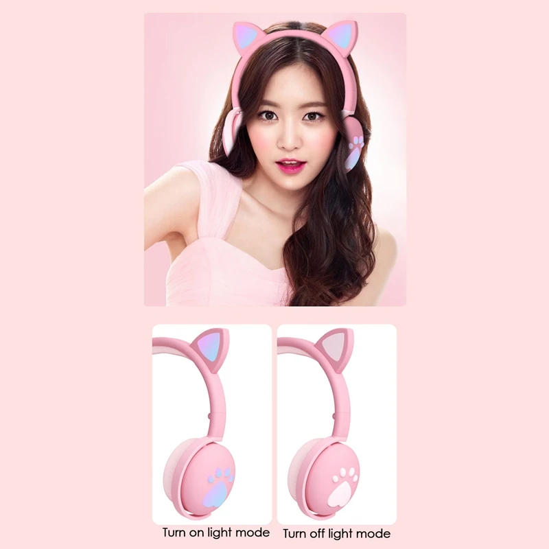 Cute Bluetooth 5.0 Headset Macarons Cat Ears HIFI Foldable 7.1 Surround Sound Headset Live Voice Call