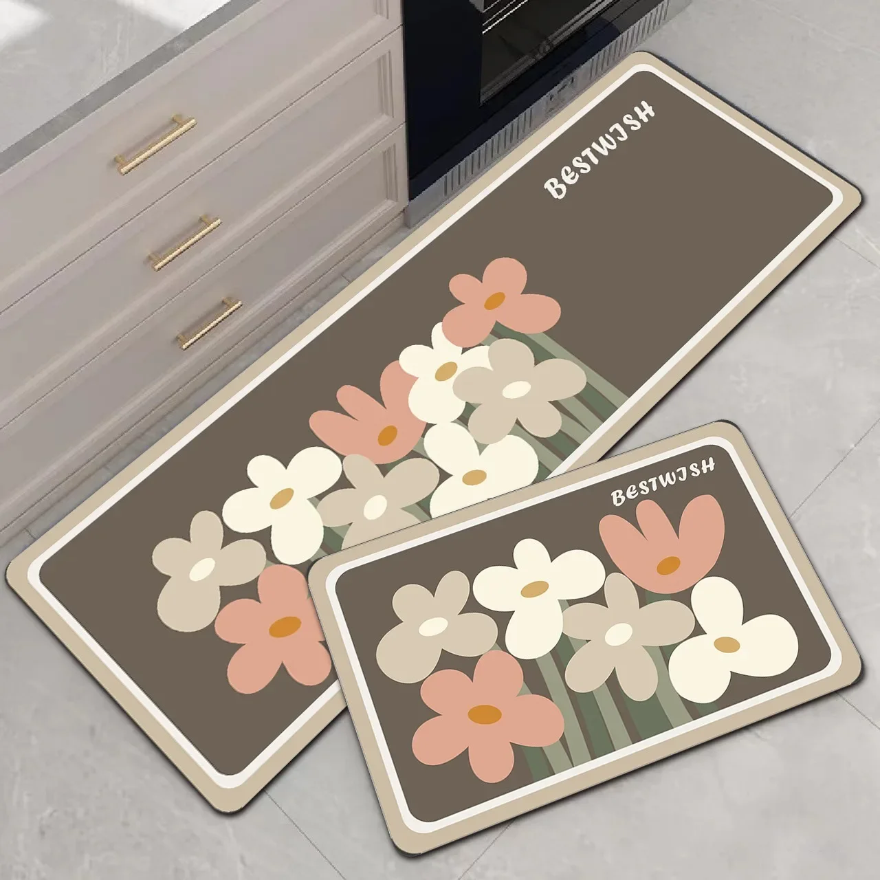 

Flower Kitchen Carpet Pvc Floor Mat Waterproof Leather Long Carpets Non-slip and Oil-proof Cute Flower Home Decoration Rug 주방 카펫