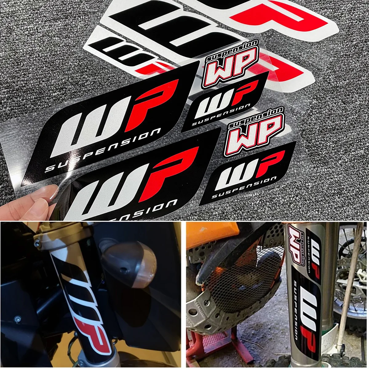2SET Motorcycle Stickers Motocross Front Forks Wp for Shock Absorbers Cool Logo Suspension Durable Vinyl Decals Decoration