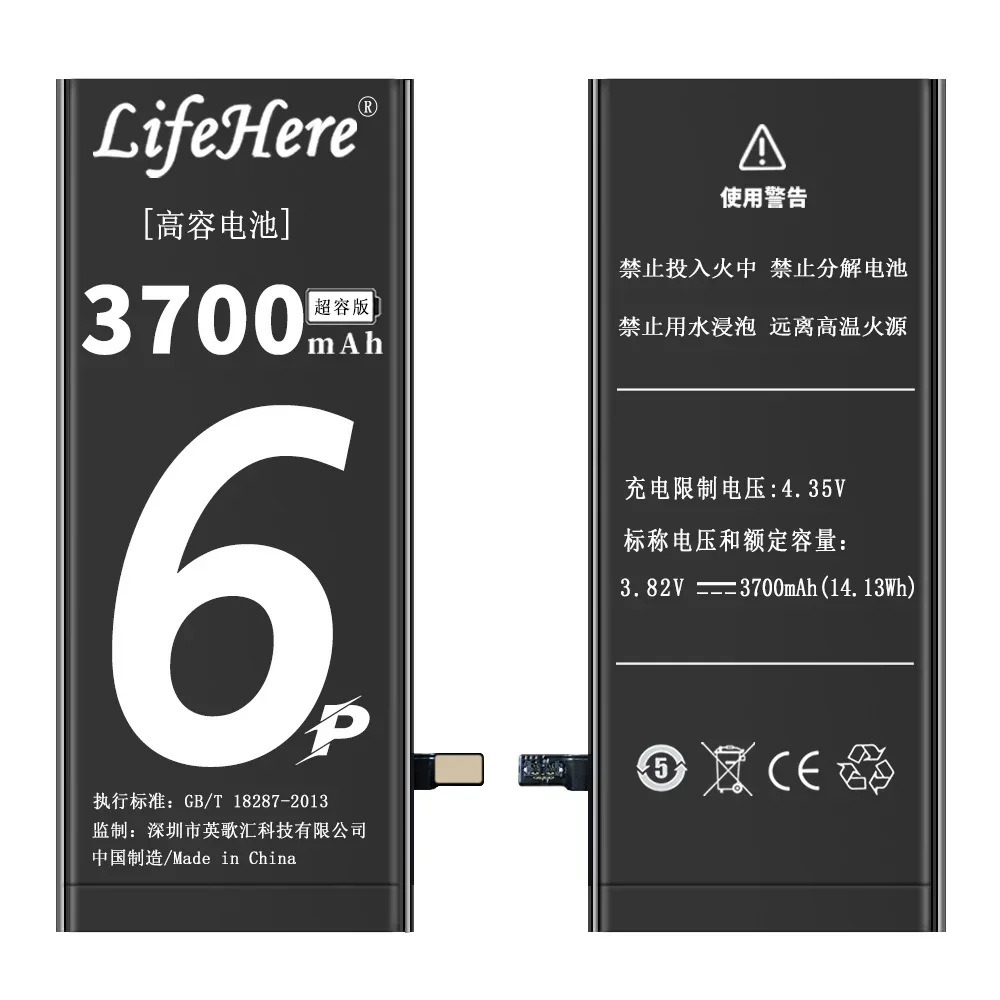 Original Lifehere 3700Mah Battery For Apple iPhone 6P 6PLUS A1523 A1524 Repair Part High Capacity Phone Batteries