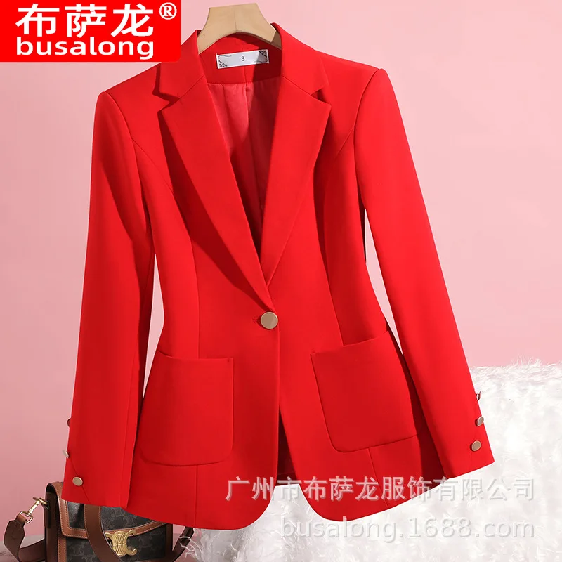 

2025Новый стильный модный костюм, повседневный женский профессиональный пиджак с длинными рукавами, официальная женская одинарная куртка, рабочая одежда8302