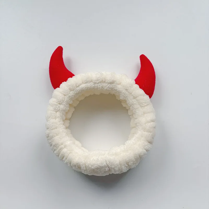Diadema decorativa de peluche con cuerno para lavar la cara, toalla para el cabello