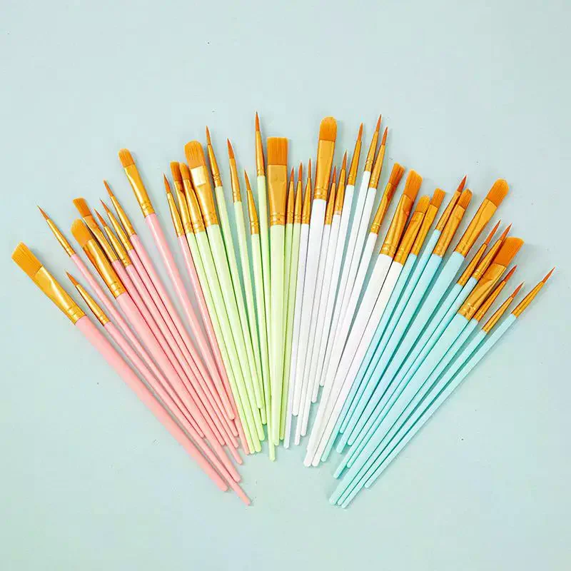 10Pcs Set Multi-functional Watercolor Brush Plastic Rod Art Painting Watercolor Gouache Oil Brush Nylon Hair Hook Line Oil Brush